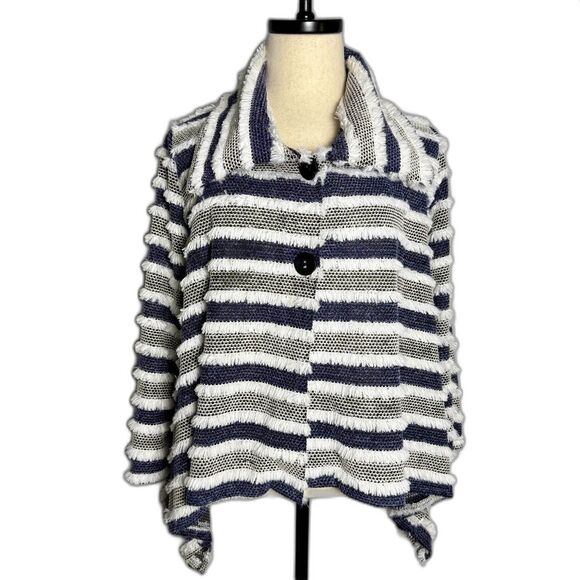 Damee, Inc. Textured Fridge Cardigan Sweater Navy & White Stripes Sz M 2/$50 - Picture 1 of 13
